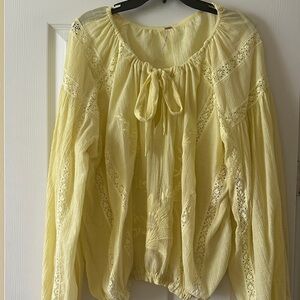 Free People Yellow Lace-Paneled Peasant Blouse